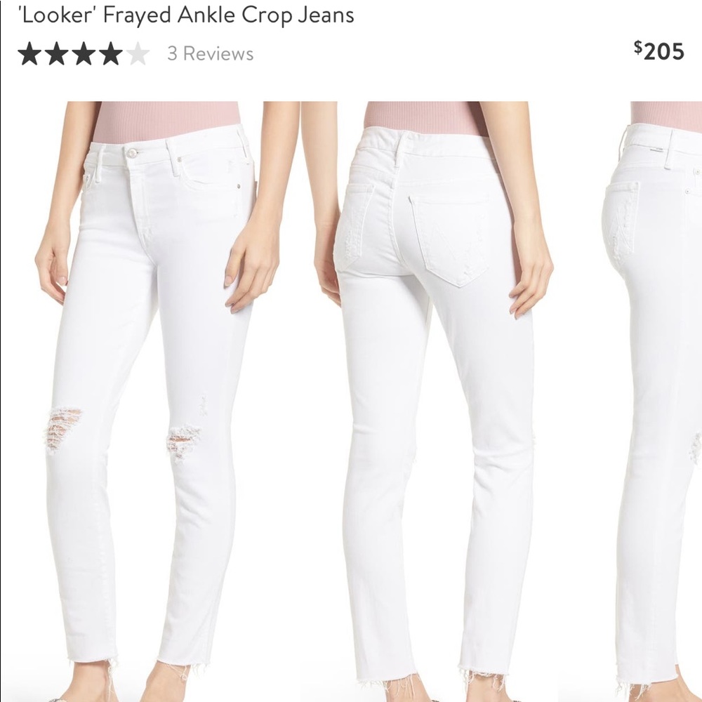 MOTHER Looker Ankle Fray Jeans. Size 26. Color: Little Miss Innocent (white).